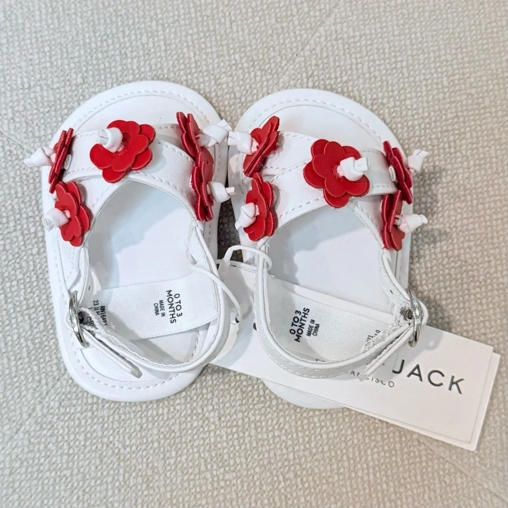 NWT Janie and Jack white/ red infant sandals size 0-3 months